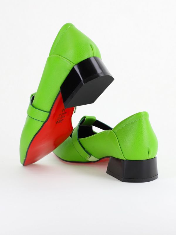 Pantofi Damă cu Toc Jos din Piele Ecologică Verde Lemon (BS501D2403837) 122