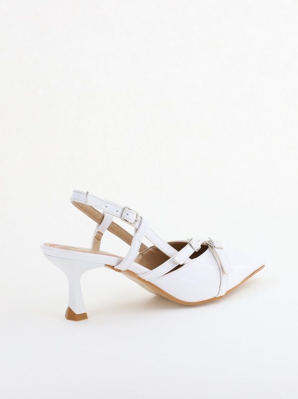 Pantofi Damă cu Toc Subțire din Piele Ecologică cu cataramă Alb BS100AY2403855 124