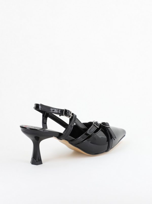 Pantofi Damă cu Toc Subțire din Piele Ecologică cu cataramă Negru BS100AY2403856 127
