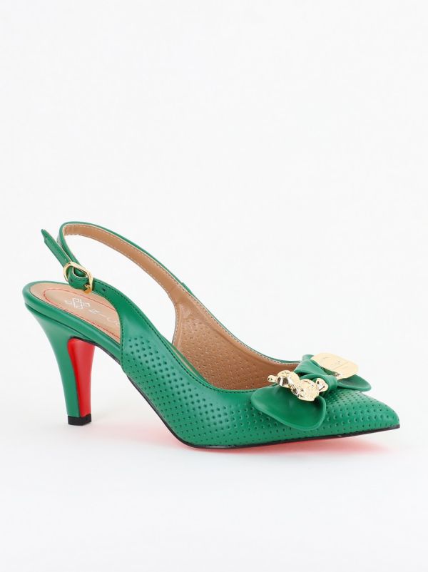 Incaltaminte Dama - Pantofi Damă cu Toc Subțire din Piele Ecologică cu Elemente Metalice Verde BS700AY2402788