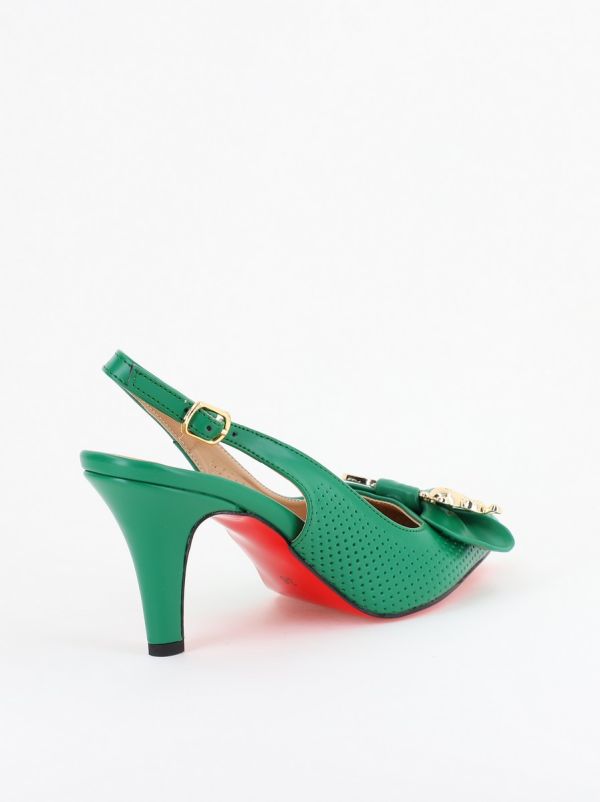 Pantofi Damă cu Toc Subțire din Piele Ecologică cu Elemente Metalice Verde BS700AY2402788 125