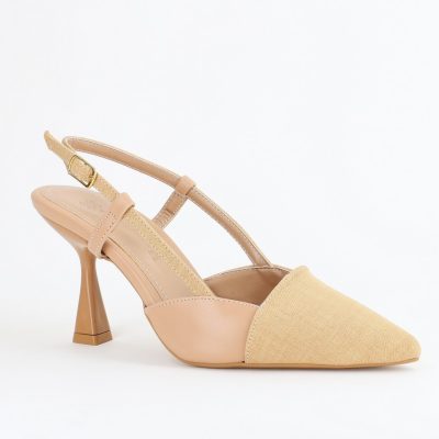 Pantofi damă cu toc subtire piele ecologică Nud (BS801AY2403873)
