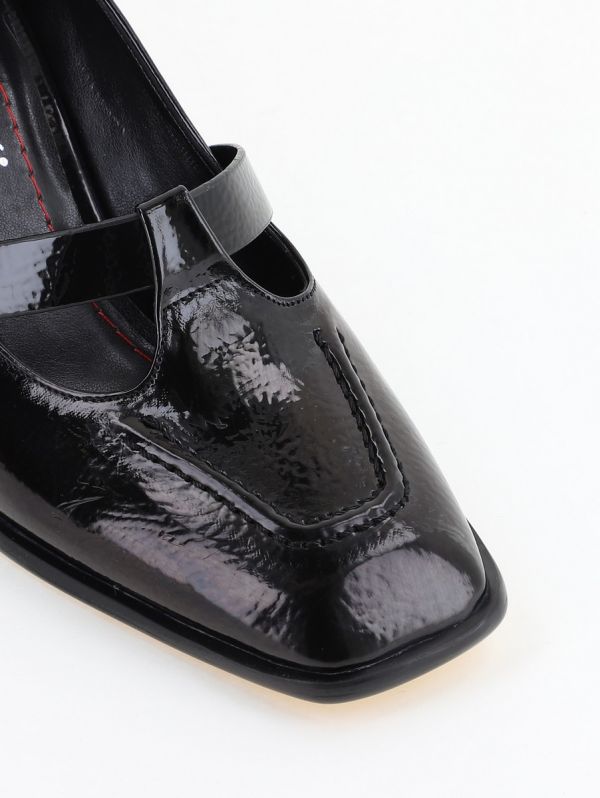 Pantofi Dama Piele Eco Vartf Drept cu Toc Gros Negru lucios BS1254PT2402762 122
