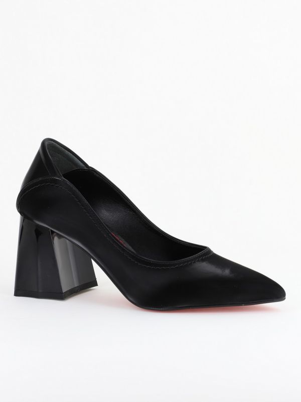 Incaltaminte Dama - Pantofi Dama Toc Piele Ecologica negru vid (BS2001D2402769)