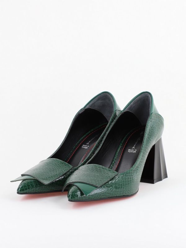 Pantofi Damă cu Toc Gros din Piele Ecologică Verde (BS2002D2402761) 120