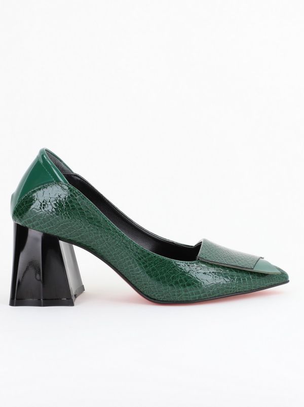 Pantofi Damă cu Toc Gros din Piele Ecologică Verde (BS2002D2402761) 124