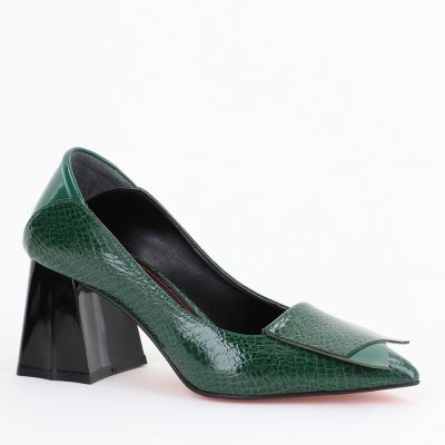 Pantofi Damă cu Toc Gros din Piele Ecologică Verde (BS2002D2402761)