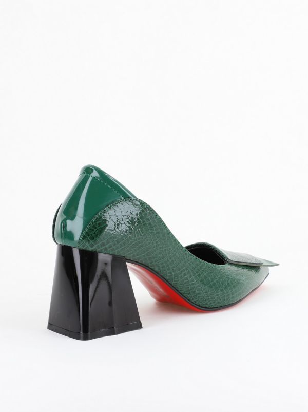 Pantofi Damă cu Toc Gros din Piele Ecologică Verde (BS2002D2402761) 126