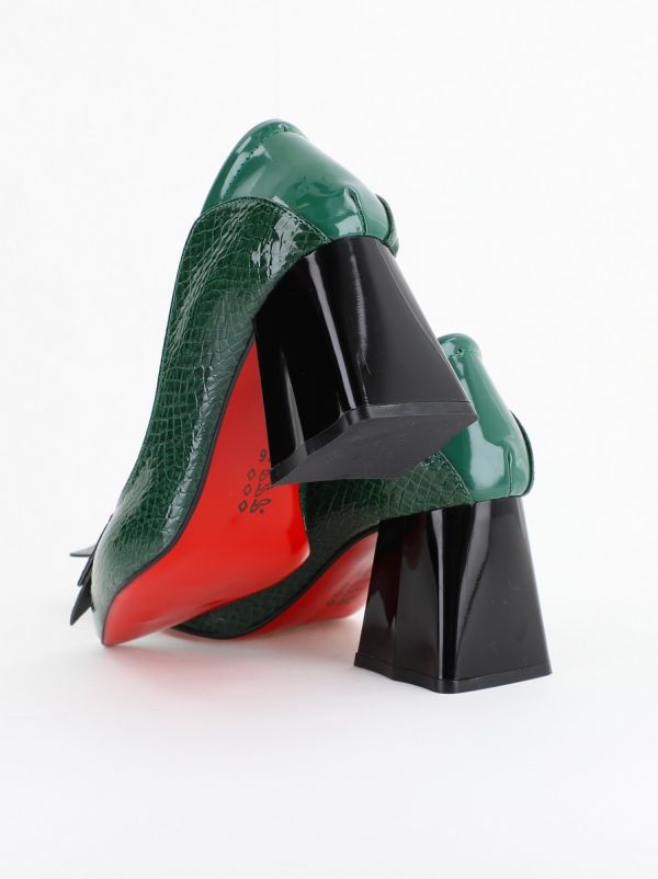 Pantofi Damă cu Toc Gros din Piele Ecologică Verde (BS2002D2402761) 122