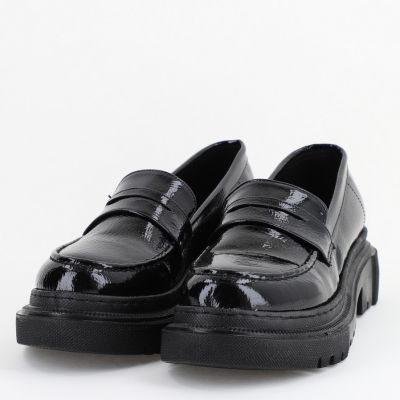 Pantofi Loafers Dama Piele Eco Negru lucios Varf Rotund - BS200AY2402768