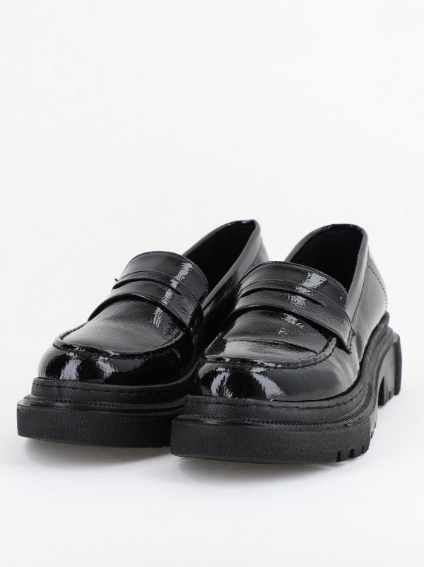 Pantofi Loafers Dama Piele Eco Negru lucios Varf Rotund - BS200AY2402768 119