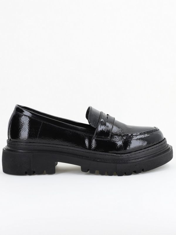 Pantofi Loafers Dama Piele Eco Negru lucios Varf Rotund - BS200AY2402768 121