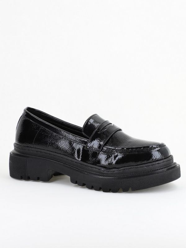 Pantofi Loafers Dama Piele Eco Negru lucios Varf Rotund - BS200AY2402768 122
