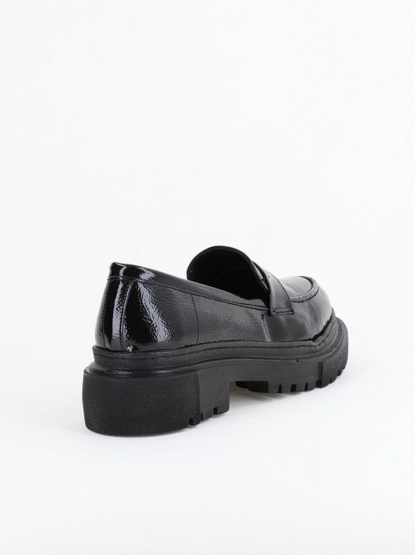 Pantofi Loafers Dama Piele Eco Negru lucios Varf Rotund - BS200AY2402768 123