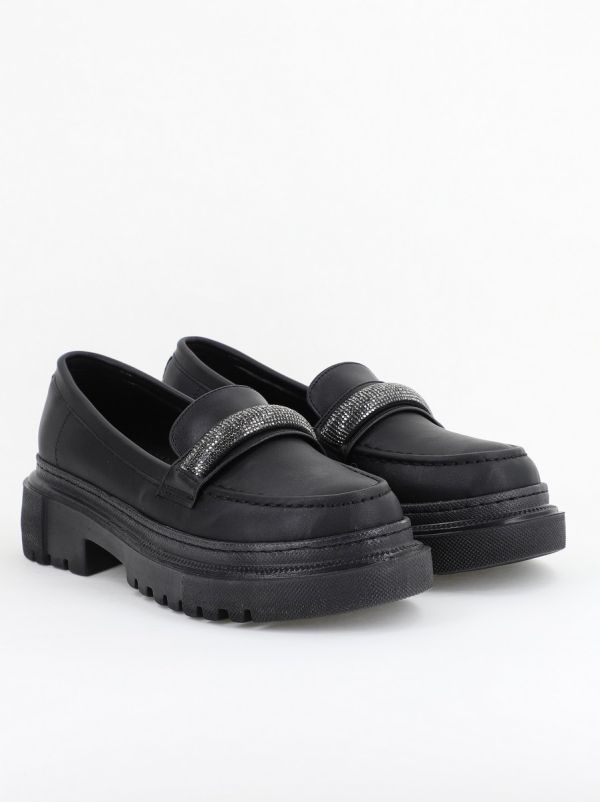 Pantofi Loafers Dama Piele Eco Negru mat Varf Rotund - BS206AY2402770 120