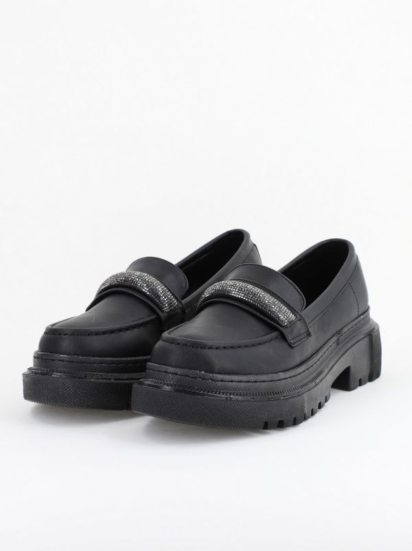 Pantofi Loafers Dama Piele Eco Negru mat Varf Rotund - BS206AY2402770 122