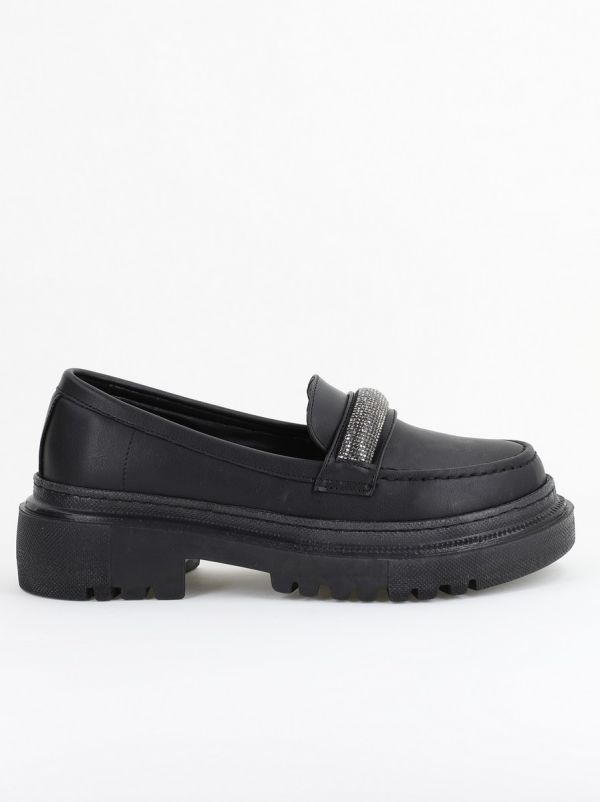 Pantofi Loafers Dama Piele Eco Negru mat Varf Rotund - BS206AY2402770 123