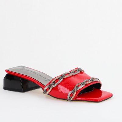 Saboți Damă Toc Gros Piele Ecologică culoare Roșu (BS51TR2403807)
