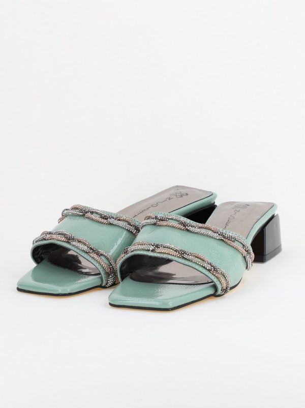 Saboți Damă Toc Gros Piele Ecologică culoare Verde menta (BS51TR2403808) 120