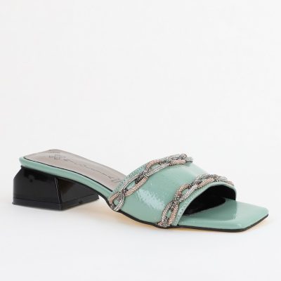 Saboți Damă Toc Gros Piele Ecologică culoare Verde menta (BS51TR2403808)