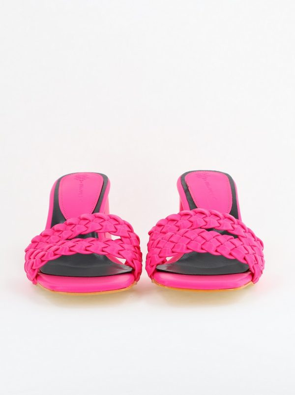 Saboți Damă Cu Toc Gros Piele ecologică Cu Model Împletit culoare Fuchsia BS113TR2403820 122
