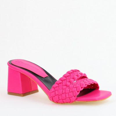Saboți Damă Cu Toc Gros Piele ecologică Cu Model Împletit culoare Fuchsia BS113TR2403820
