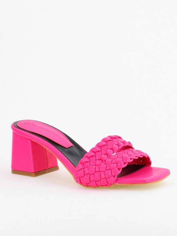 Incaltaminte Dama - Saboți Damă Cu Toc Gros Piele ecologică Cu Model Împletit culoare Fuchsia BS113TR2403820