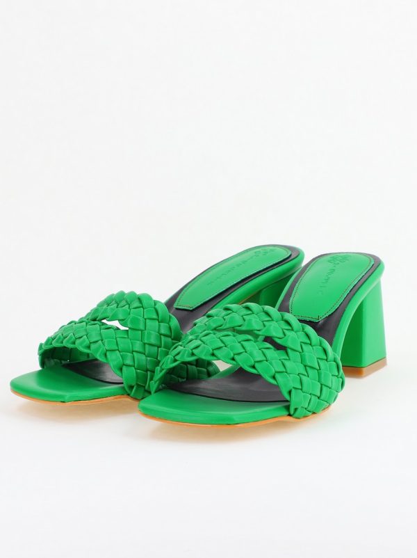 Saboți Damă Cu Toc Gros Piele ecologică Cu Model Împletit culoare Verde BS113TR2403824 124