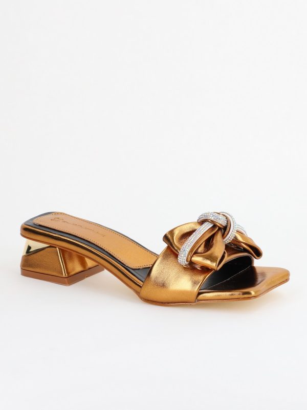Incaltaminte Dama - Saboți Damă cu Toc jos cu fundiță culoare Bronz BS118TR2403944