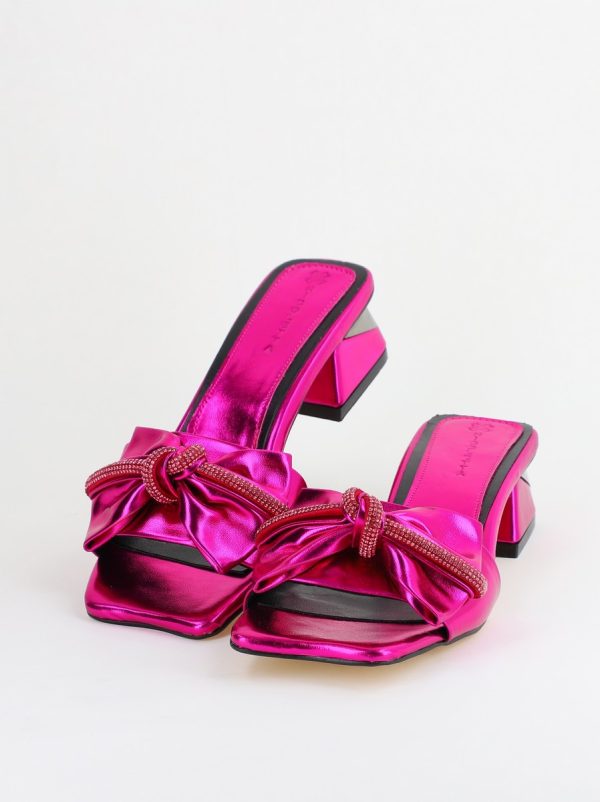 Saboți Damă cu Toc jos cu fundiță culoare Fuchsia BS118TR2403945 120