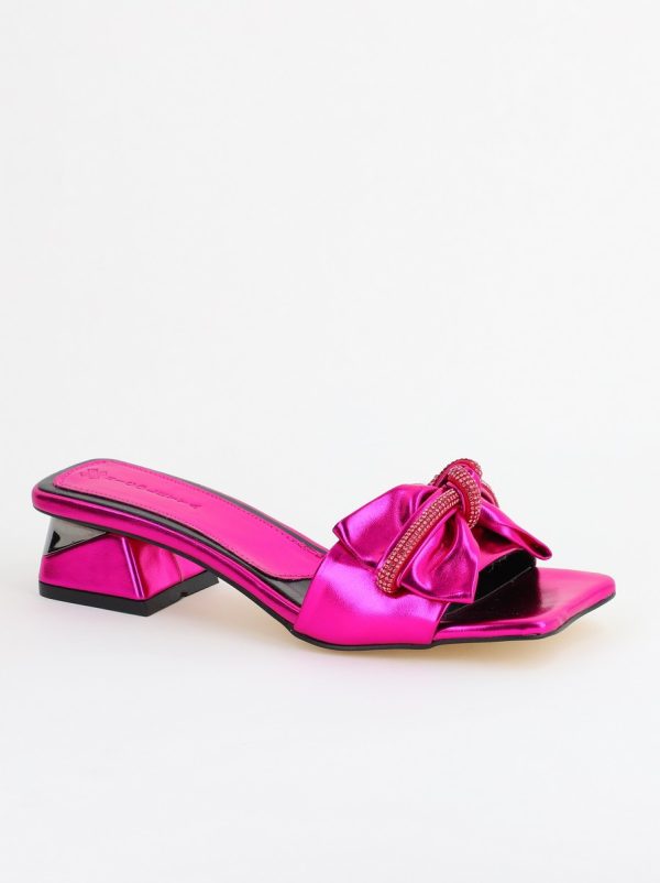 Incaltaminte Dama - Saboți Damă cu Toc jos cu fundiță culoare Fuchsia BS118TR2403945
