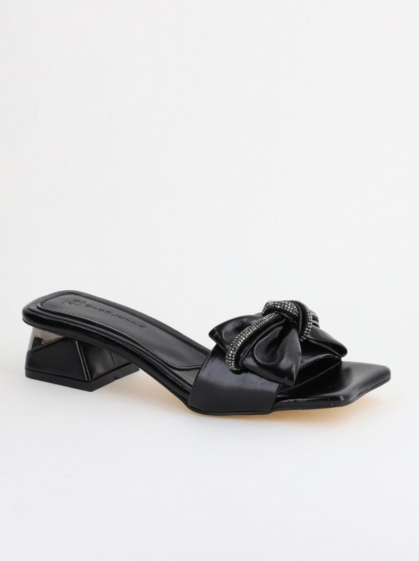 Incaltaminte Dama - Saboți Damă cu Toc jos cu fundiță culoare Negru BS118TR2403951