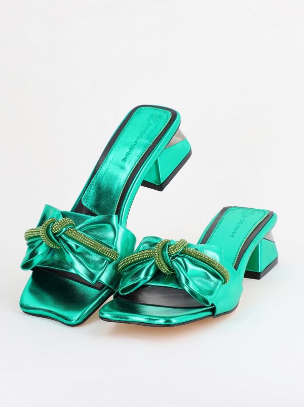 Saboți Damă cu Toc jos cu fundiță culoare Verde BS118TR2403950 120