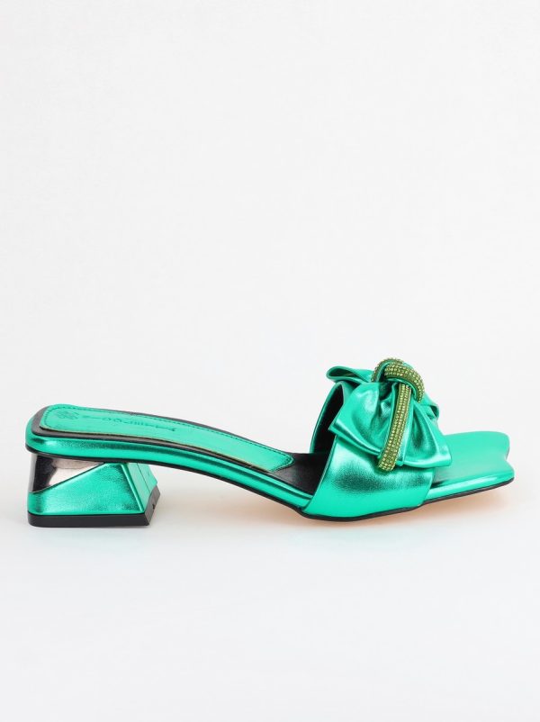 Saboți Damă cu Toc jos cu fundiță culoare Verde BS118TR2403950 122