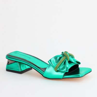 Saboți Damă cu Toc jos cu fundiță culoare Verde BS118TR2403950