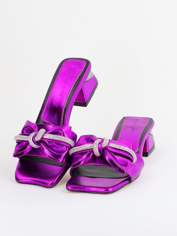 Saboți Damă cu Toc jos cu fundiță culoare Violet BS118TR2403947 120