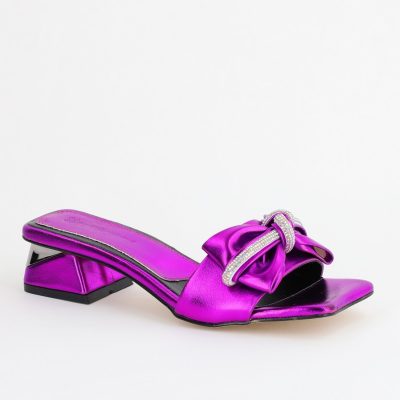 Saboți Damă cu Toc jos cu fundiță culoare Violet BS118TR2403947