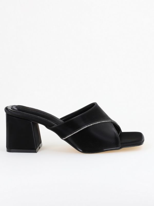 Saboți Damă Toc Gros Piele Ecologică cu Pietricele Negru (BS100YTR2402784) 120