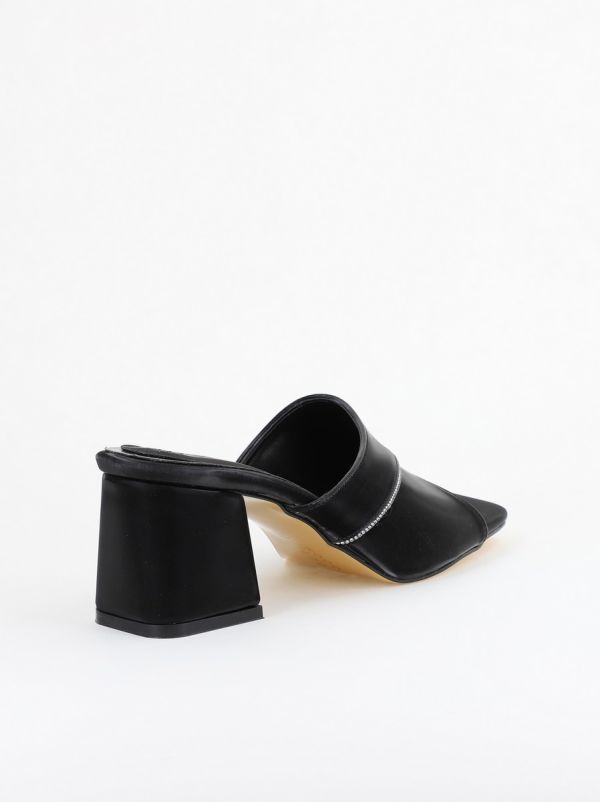 Saboți Damă Toc Gros Piele Ecologică cu Pietricele Negru (BS100YTR2402784) 122