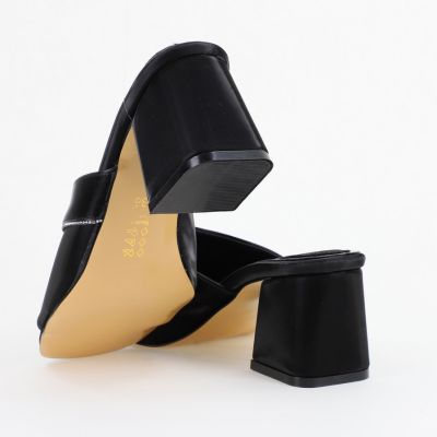 Saboți Damă Toc Gros Piele Ecologică cu Pietricele Negru (BS100YTR2402784)