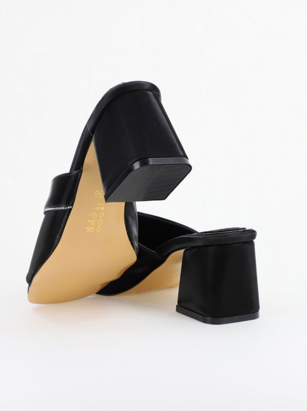 Saboți Damă Toc Gros Piele Ecologică cu Pietricele Negru (BS100YTR2402784) 119