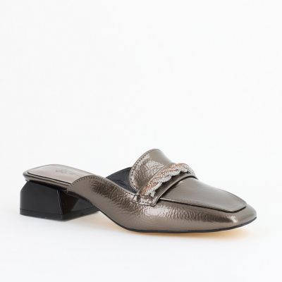 Saboți Damă Toc Jos banda impletita cu pietricele Piele Ecologică Platina BS416TR2402778