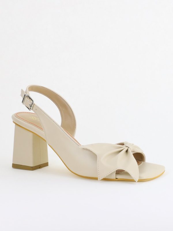 Noutăți - Sandale damă Casual cu Toc cu Fundiță din Piele Ecologica culoare Bej- BS070TR2405547