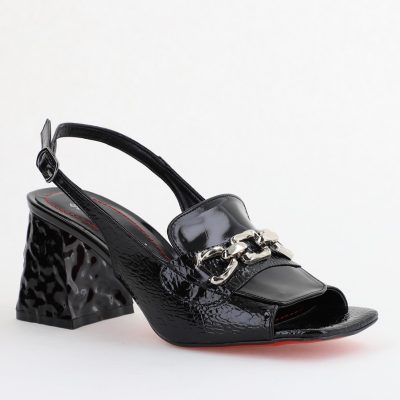Sandale Damă cu Toc Vârf Drept Piele Ecologică negre (BS1200SN2404036)