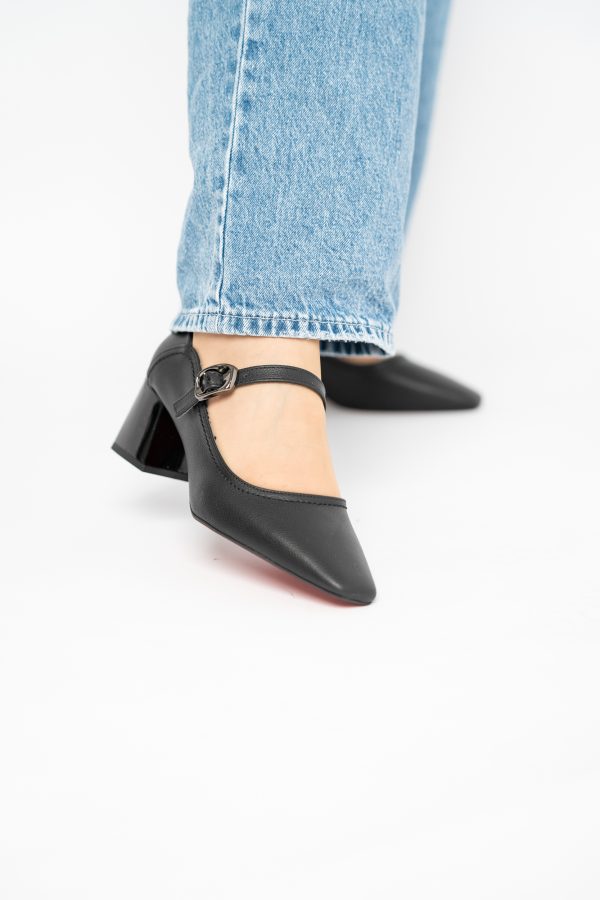 Pantofi Casual Damă cu Toc Jos din Piele Ecologică culoare Negru mat BS806D2410092 119