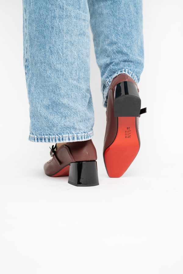 Pantofi Casual Damă cu Toc Jos din Piele Ecologică culoare Bordo mat BS806D2410094 123