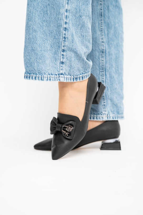 Pantofi cu Toc Jos Eleganti cu Fundita din Piele Ecologică Negri BS167BA2411172 125