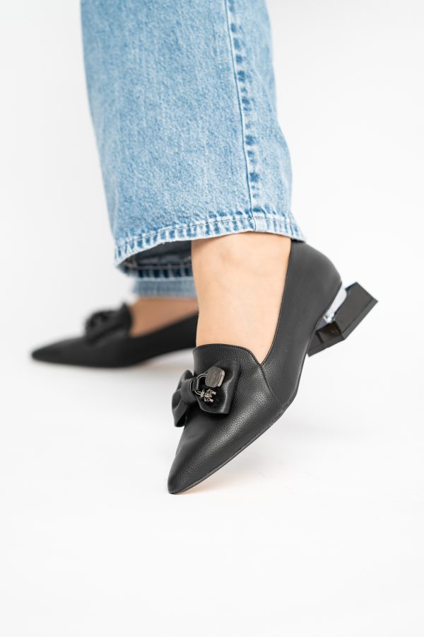 Pantofi cu Toc Jos Eleganti cu Fundita din Piele Ecologică Negri BS167BA2411172 119