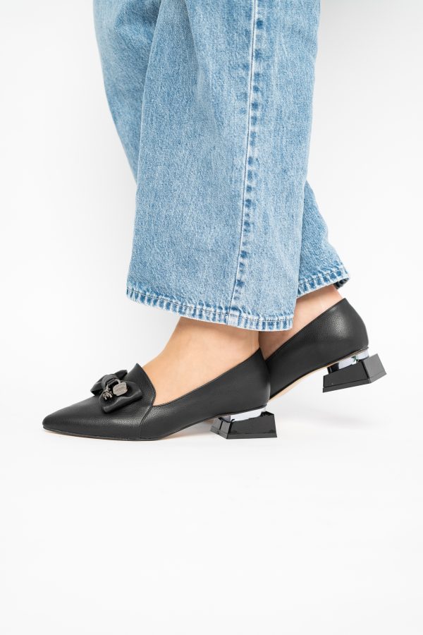 Pantofi cu Toc Jos Eleganti cu Fundita din Piele Ecologică Negri BS167BA2411172 127