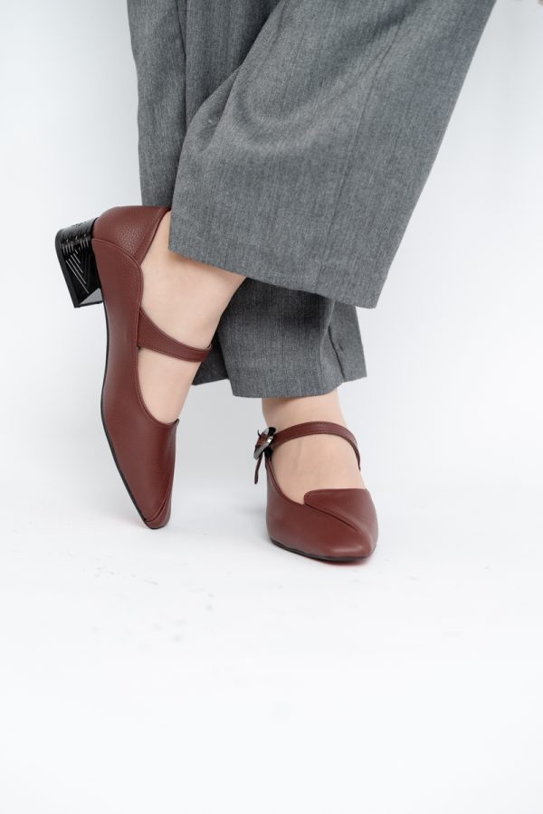 Pantofi Casual Damă cu Toc Jos din Piele Ecologică culoare Bordo BS504D2410009 121